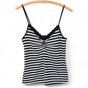 White House Black Market Striped Cami Lace Trim & Adjustable Straps Medium